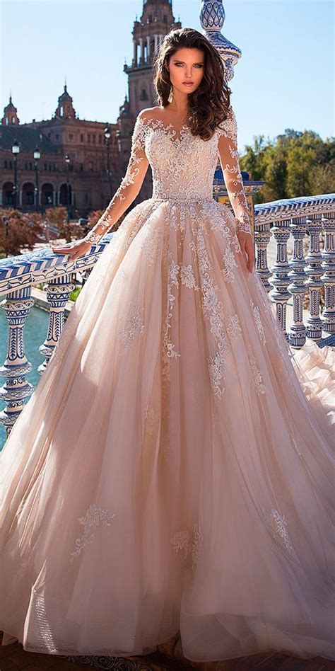 ball-gown-wedding-dresses-blush-lace-illusion-long-sleeves-sweetheart-neck-with-train-giovanna ...