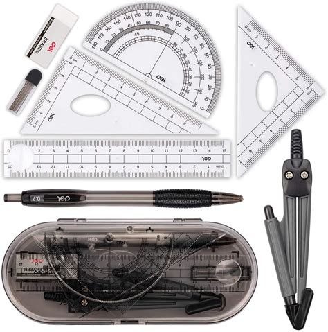 iHouse 8 Pcs Compass/Math Set,Geometry Set for School, Includes Ruler, Protractor, Compass ...