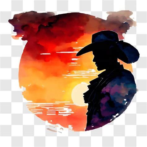 Download Abstract Cowboy Silhouette at Sunset PNG Online - Creative Fabrica