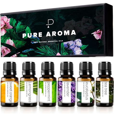 Essential Oils by Pure Aroma Gift Set Pack Top 6 Aromatherapy 100% Pure Therapeutic Grade Oils ...