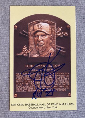 TODD HELTON AUTOGRAPH HALL OF FAME PLAQUE POSTCARD MLB COLORADO ROCKIES ...