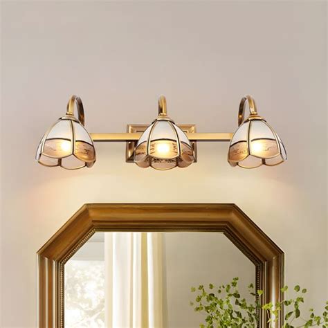 2/3 Bulbs Frosted Glass Vanity Lamp Luxury Style Gold Flower Bathroom Wall Sconce Lighting ...