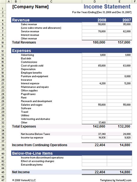 Income Statement Template for Excel