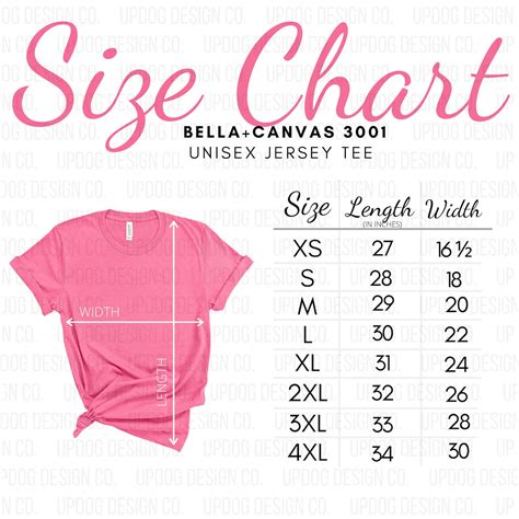 Bella Canvas Size Chart 3001 Size Chart Bella Unisex | Etsy