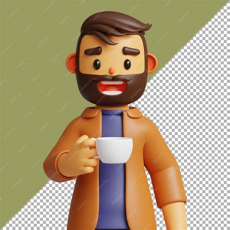 Premium PSD | 3d render illustration man drinking coffee cartoon