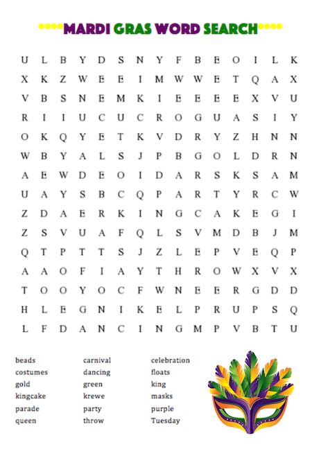 Free Printable Mardi Gras Word Search Puzzle - Jinxy Kids