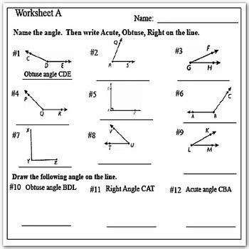 Type of Angles (Acute, Right, and Obtuse Angles Worksheets) | TPT