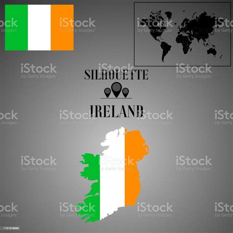 Ireland Outline World Map Contour Silhouette With National Flag Inside Vector Illustration ...