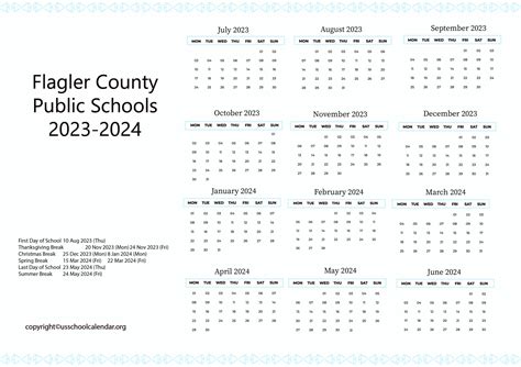 Flagler County Public Schools Calendar with Holidays 2023-2024