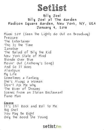 Billy Joel Setlist Madison Square Garden, New York, NY, USA 2015, Billy ...