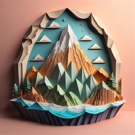 Premium Photo | A paper sculpture of a mountain with a mountain in the background.