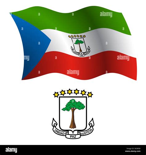 equatorial guinea wavy flag and coat of arms against white background ...