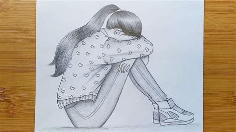 Draw Alone girl with pencil sketch/ How to draw a Sad Girl Step by step ...