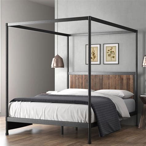 Wesley Metal and Wood Canopy Platform Bed in 2020 | Wood canopy, Canopy bed frame, Metal canopy bed