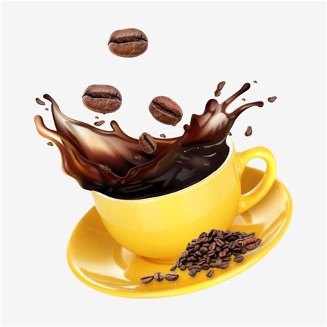 Coffee Cup Splash White Transparent, Coffee Beans Falling On Cup And ...