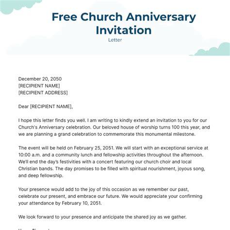 Church Anniversary Invitation Letter Template - Edit Online & Download Example | Template.net