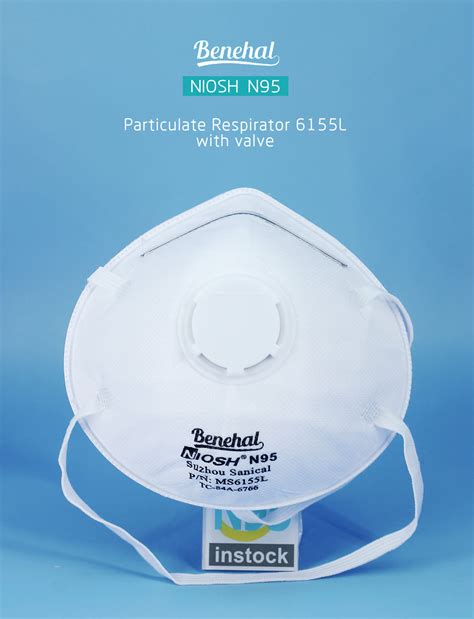 Benehal MS6155L N95 Mask with Valve CDC NIOSH Approved - N95InStock.com