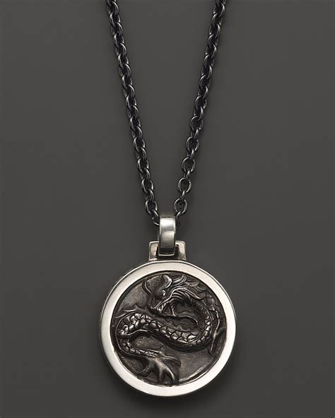 John Hardy Mens Naga Silver Round Pendant Necklace 24 in Black for Men | Lyst