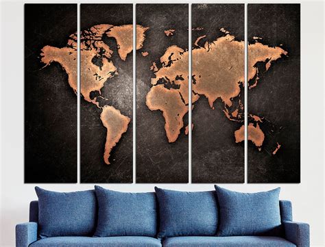 Map on Canvas Large World Map Gold Map Print, Push Pin Map World Map ...