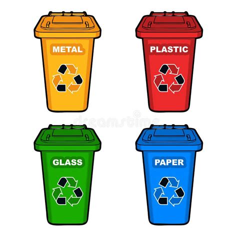 Four Different Colored Recycling Bins Stock Vector - Illustration of ...