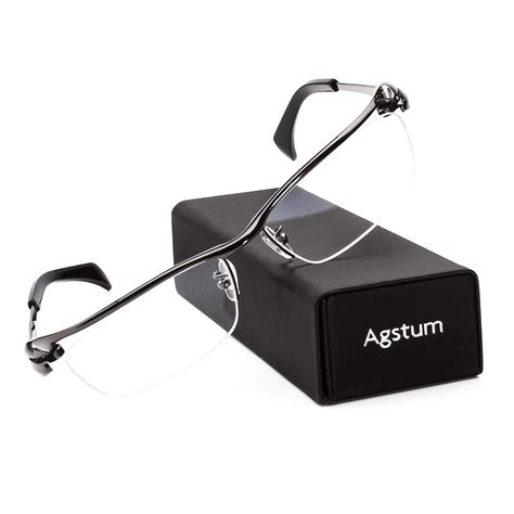 Agstum Pure Titanium Half Rimless Optical Business Glasses Frame Clear Lens Clothing Men's Clothing