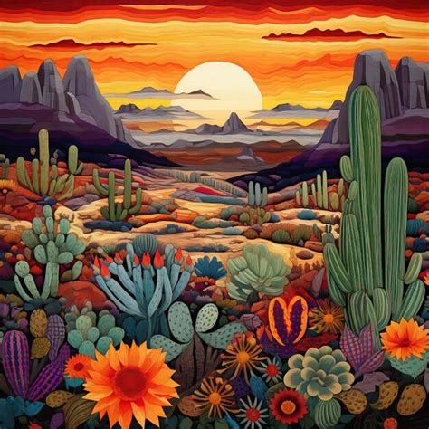 Premium AI Image | Mexican embroidery motif depicting a serene desert ...