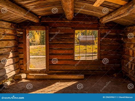 Inside Log Cabin in Colorado with Peak Fall Colors Stock Image - Image ...