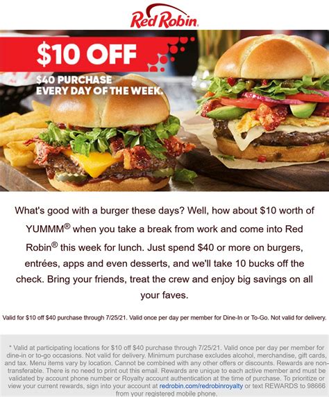 $10 off $40 at Red Robin restaurants #redrobin | The Coupons App®