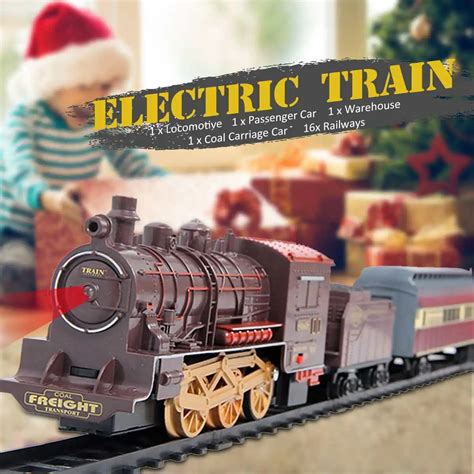 Electric Dynamic Steam Track Train Set 4Cars Simulation Passenger Carriage Kids Railway Track ...