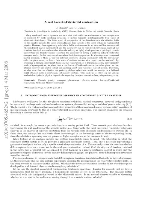 (PDF) A Real Lorentz-FitzGerald Contraction