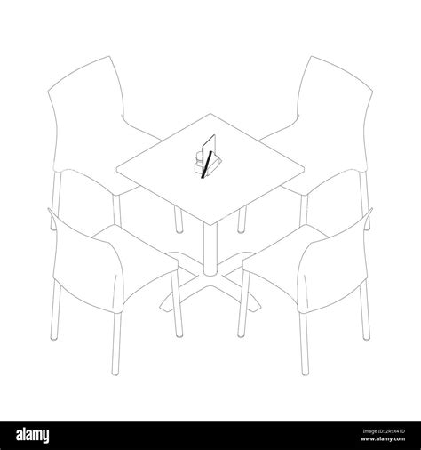 Contour Modern round table with chairs. Vector illustration. Hand drawn vector line art sketch ...