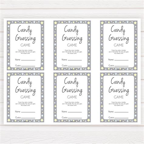 Candy Guessing Game - Grey Stars Printable Baby Shower Games – OhHappyPrintables