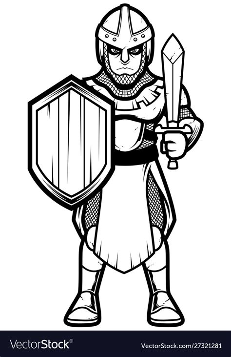 Medieval soldier line art Royalty Free Vector Image