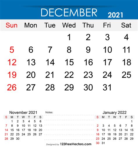 Free Free Printable December 2021 Calendar