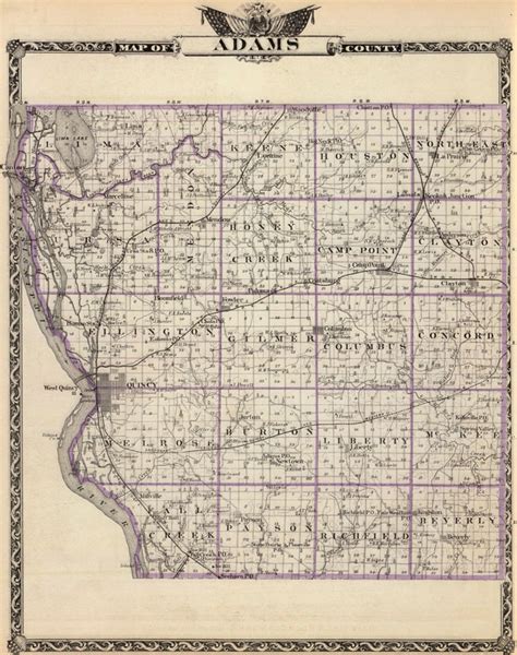 Adams County, Illinois 1876 Historic Map Reprint