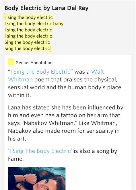 I sing the body electric / I sing the body.. – Body Electric