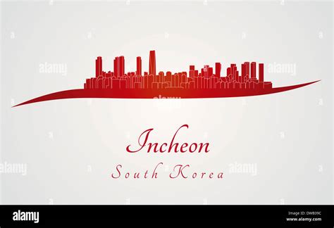 Incheon skyline in red and gray background Stock Photo - Alamy