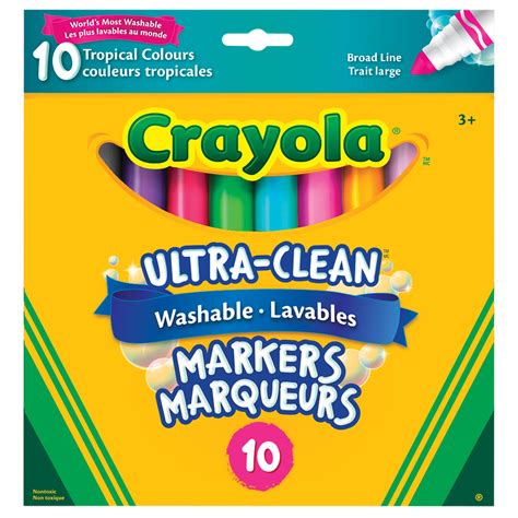 Crayola Ultra-Clean Washable Markers, Assorted Tropical Colours, Broad ...