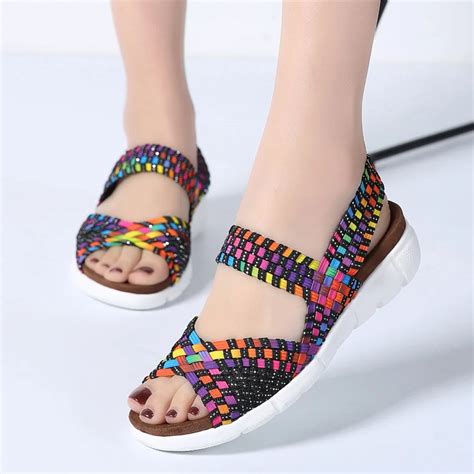 Women Woven Elastic Sandals Shoes Summer Female Shoes Ladies Multi Colors Sandals Shoes Female ...