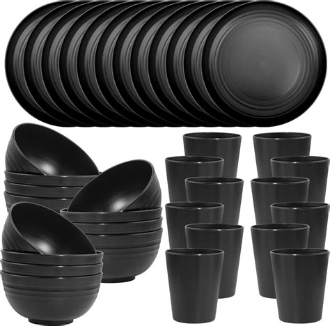 Amazon.com: LIYH 36pcs Black Wheat Straw Dinnerware set of 12,Plates ...