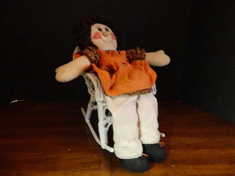 Lot #10 Vintage Original by Sallie Eggleston Cloth Doll Sitting Pretty on Her White Wicker ...