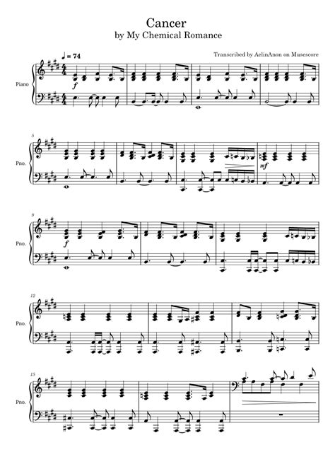 Cancer - My Chemical Romance sheet music for Piano download free in PDF ...