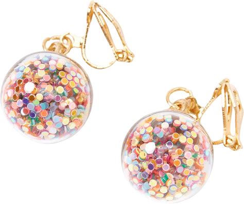 Amazon.com: Claire’s Gold Rainbow Glitter Shaker Clip on Drop Earrings for Girls, Multicolor, 1 ...