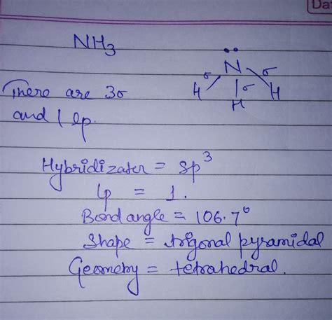 Mention the shape,bond angle and number of lone pair of electrons of ammonia molecule - Brainly.in