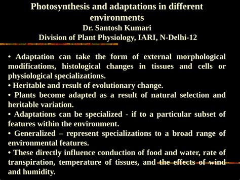 (PDF) Photosynthesis and adaptations