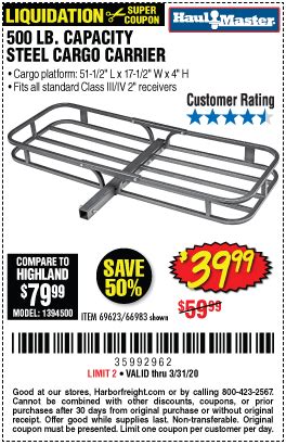 HAUL-MASTER 500 lb. Steel Cargo Carrier for $39.99 – Harbor Freight Coupons