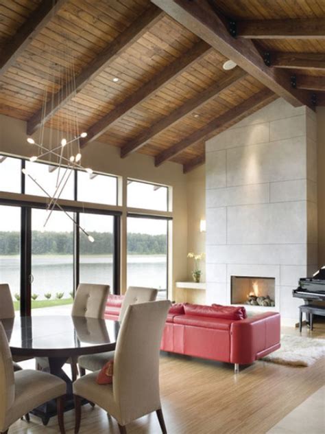 Stylish decors featuring warm, rustic, beautiful wood ceilings | Vaulted living rooms, Wood beam ...