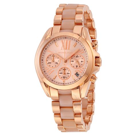 Michael Kors Bradshaw Mini Chronograph Rose Dial Rose Gold-tone Ladies ...