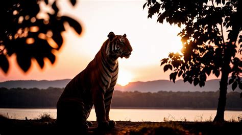 Premium AI Image | A tiger in the sunset