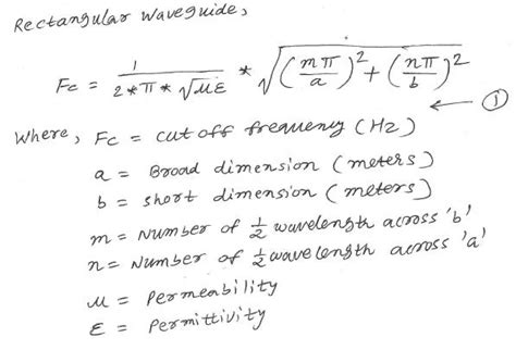 Rectangular waveguide cutoff frequency calculator formula